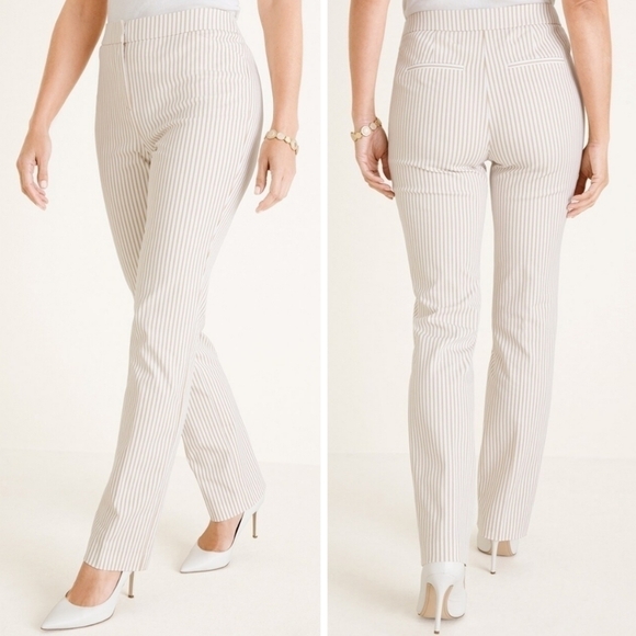 Chico's Secret Stretch Striped Straight Leg Slimming Pants - Picture 1 of 12